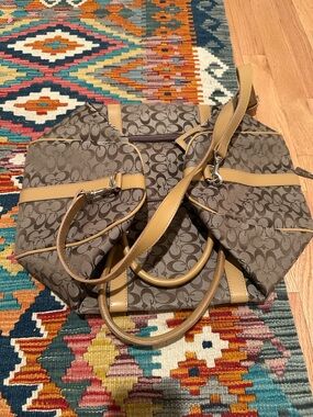 Brown Signature travel Tote with Tan Leather Trim